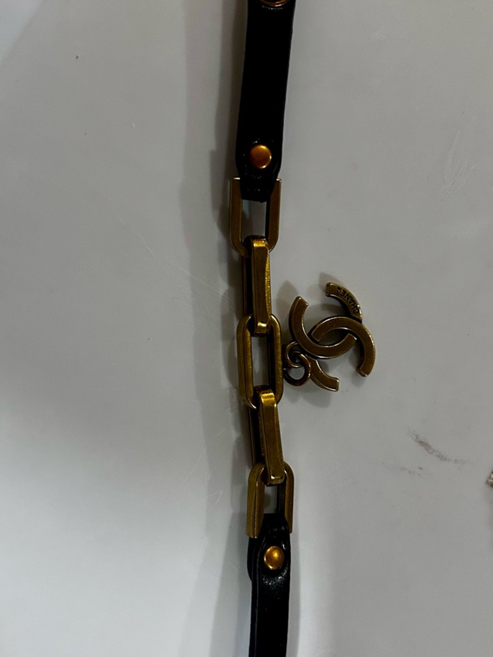 Black Leather Bracelet with Gold-Tone Logo Charm, NEW - Picture 3 of 3